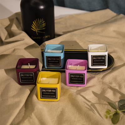 Factory Direct Supply Glass Aromatherapy Candle Smoke-Free Small Square Cup Candle Aromatherapy Hand Gift Aromatherapy