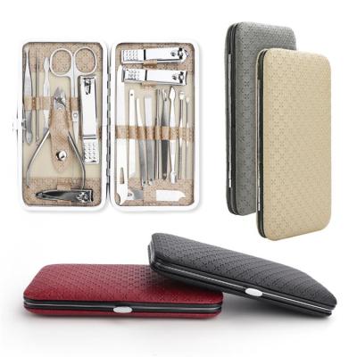 19pcs Golden Wine red Blue Black Grey pu leather stainless steel nail clipper manicure set