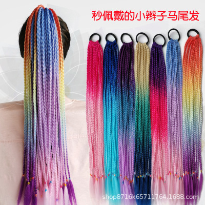 Braid Wig Women's Long Hair Color Braid Hip Hop Twist Gradient Color Ethnic Style Three-Strand European and American Dreadlocks Ponytail