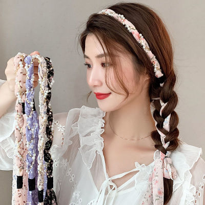 Korean Floral Streamer Headband Women Pearl Hairband Headband Mori Style Tied Hair Ribbon Hair Clip Headdress Hair Accessories for Women