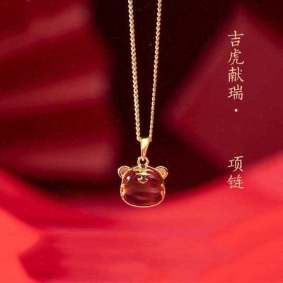 Tiger Year Natal Year Gift Red Agate Necklace for Women 2022 New Light Luxury Sweater Chain New Year Gift Christmas Gift