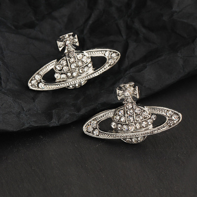 Saturn Planet Earrings Simple Fashion Planet Ornament Queen Mother Rhinestone Saturn Diamond Stud Earrings for Women