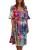 New Four Seasons Europe and America Cross Border Foreign Trade Women's Clothing round Neck Shirt with Half Sleeve Dress Multicolor Printed Skirt