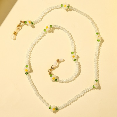 Mask Anti-Drop Lanyard Fresh Crystal Beads Eyeglasses Chain Flower Necklace Sweater Chain in Stock Wholesale