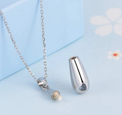 Cross-Border Hot Sale Water Drop Shape with Heart Pendant Pet Openable Urn Pendant Necklace Perfume Box Pendant