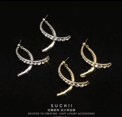 Best-Seller on Douyin Niche Design Cross Rhinestone Earrings Simple Personalized All-Match Front and Rear Ear Studs