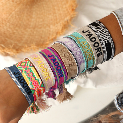 Cross-Border Amazon Cotton Woven Colorful Nepal Ethnic Style Hand-Woven Long Fringe I like Bracelets for Women Wholesale