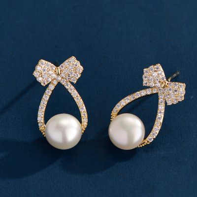 Pearl Stud Earrings Korean Graceful Online Influencer 925 Silver Pin Earrings Women Niche Design Earrings Wholesale