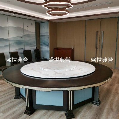 Hotel Solid Wood Dining Table and Chair Villa New Chinese Electric Table Club Solid Wood Electric Turntable Dining Table