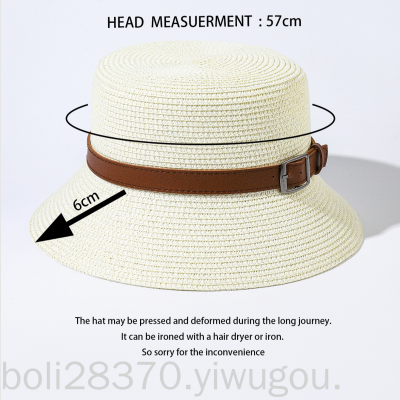 Sun Protection Women 'S UV Protection Beach Sun Hat Summer Cotton And Linen Ribbon Belt Decorative Buckle Straw Hat