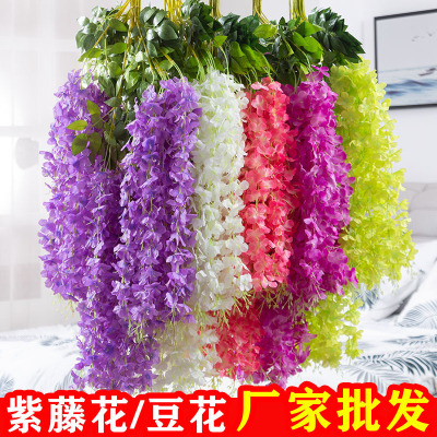 Wisteria Flower Artificial Flower Rattan Plastic Fake Flower Vine Ceiling Decorative Flower Vine Plant Wedding Hanging Outdoor Tofu Pudding