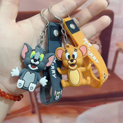 Cute Anime Cat and Mouse Tom Jerry Key Chain Cartoon Cars and Bags Pendant Promotional Gift Wholesale