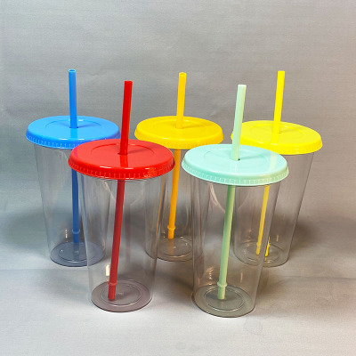 2022 New Cross-Border Amazon Transparent Plastic Large Hole Cup with Straw Bubble Milk Tea Cup Summer Cup with Straw
