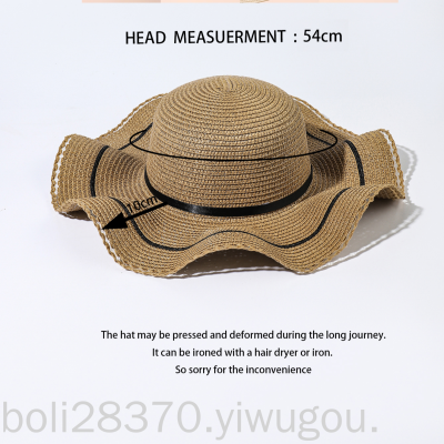 2022 New Summer Beach Outdoor Travel Fantastic Sunproof Hat Sunshade Big Wave Brim Ribbon Bow Straw Hat