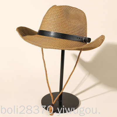 Men's Sunhat Summer Foldable Tide Big Brim Wind Proof Rope Belt Decorative Buckle Outdoor Travel Beach Straw Hat