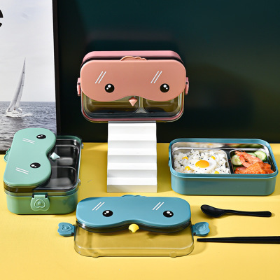 Cute Creative Owl Lunch Box Student Portable Lunch Box Comes with Tableware Storage Microwave Heating Bento Crisper