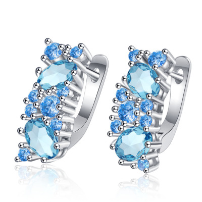and American Elegant Blue Zirconium Diamond Ear Clip Women's Simple Artistic Cross-Border Earrings Blue Ear Rings