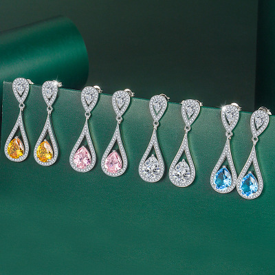 Korean Fashion Pear-Shaped Yellow Diamond Earrings Jewelry TikTok Supply Long Eardrop Jewelry Generation Delivery