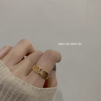 INS Cool Style Roman Numerals Hollow Opening Ring Simple Advanced Retro Easy Matching Forefinger Ring Joint Ring Female