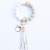 New Cross-Border Amazon Bracelet Key Ring Edible Silicon Beads Bracelet Leather Tassel Wooden Bead Key Chain for Women