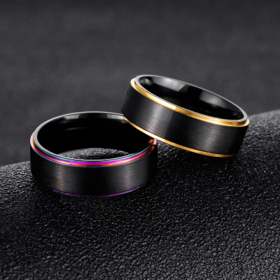Titanium Steel Ring European and American Men's Titanium Ornament Colorful Black Gold Lasha Electroplating Ring