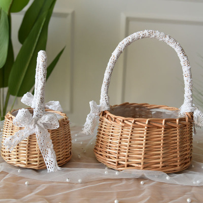 Flower Basket Rattan Woven Hand-Carrying Knitting Flower Crafts Floral Flower Shop Basket Flower Basket Portable Flower Arrangement Flower Basket Handmade