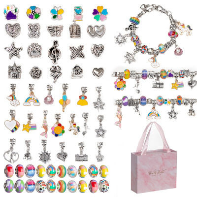 Cross-Border Hot Children's Handmade Crystal Beads Alloy Bracelet DIY Ornament Accessories Gift Box