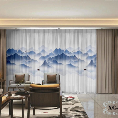 High-End Digital Printing Curtain Classical Chinese Style Chinese Style Landscape Painting 3D Ink Painting Curtain