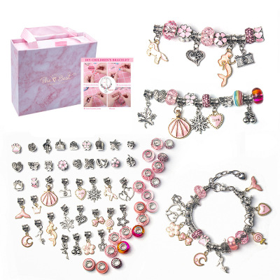 Amazon Hot Sale Cartoon Pink Set DIY Handmade Ornament Children's Bracelet Female Exquisite Gift Box Gift Bracelet