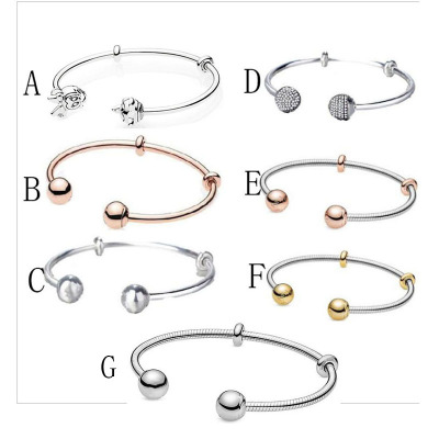 S925 Sterling Silver Fixed Beads Open Bracelet Silver Bracelet DIY Ornament Fashion Mickey Silver Bracelet Bracelet