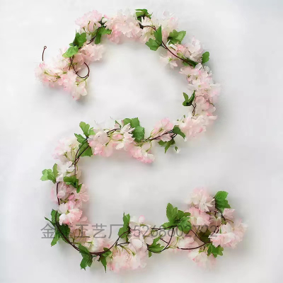  Flower Garland Artificial Flower String With Leaves Silk Sakura Cherry Blossom Ivy Vine For Home Garden Wedding Arch De