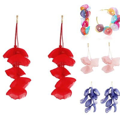 Style Temperament Earrings Beautiful Petals Eardrops Earrings Wholesale Long High Profile Fabric Flower Earrings Women