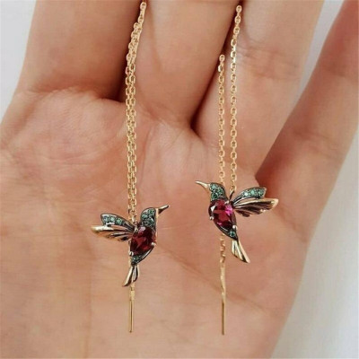 Wings Bird Earrings Eardrop European and American New Hummingbird Personality Animal Ear Chain Earrings Women's