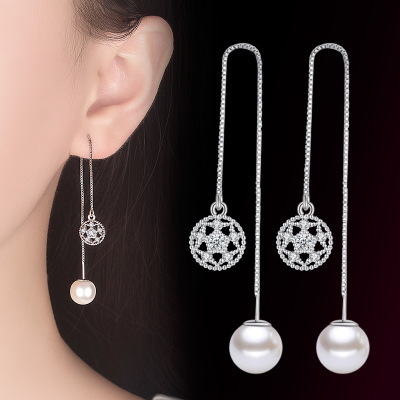 Earrings Women's Tassel Temperamental Silver Plated Ear Rings New Fashion Lotus Ear Chain Hanging Earrings Wholesale