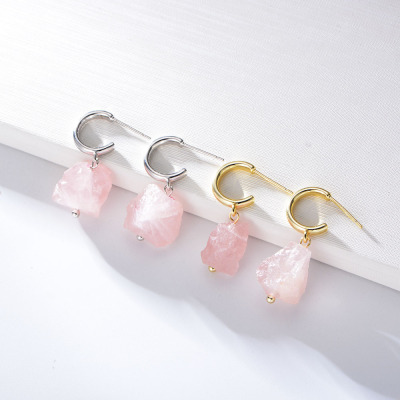 Stone Pink Crystal Eardrops European and American Personalized Earrings Female Temperamental Popular Ear Studs Ornament