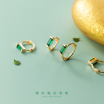 Silver Retro Style Lvzuan Ear Clip Female Korean Style Compact Temperamental Personality Square Diamond Ear Ring G6883