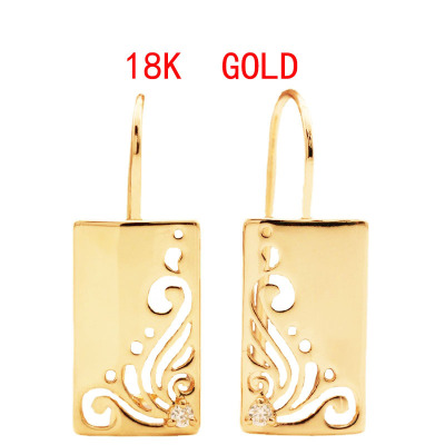 Cross-Border Hot Selling New Fashion Simple 18K Gold Pattern Hollow Square with Diamond Women's Ear Hook Ear Clip