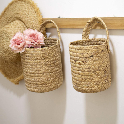 Seagrass Woven Storage Basket Wall-Mounted Basket Storage Rack, Garden Plant Basket Papyrus Woven Hanging Basket Hanging Pots Flower Pot