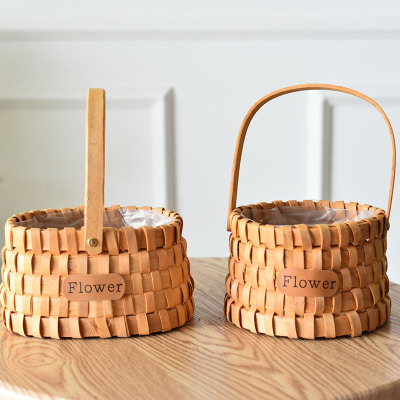 Basket Rattan Woven Portable Flower Arrangement Wedding Shop Gift Basket Gift Woven Bamboo Weaved Flower Basket Flowerpot