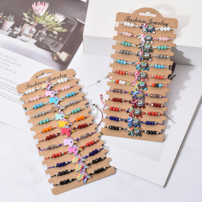 Sources European and American Alloy Oil String Color Crystal Beads Bracelet Hand-Woven Card Bracelet Female Wholesale