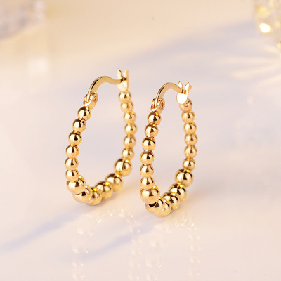 Creative 925 Silver Plated Glossy Beads Earrings European and American Beads Light Body round Beads Ear Clip Ear Rings