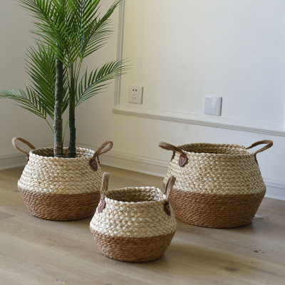 Plant Crafts Straw Woven Decoration Straw Bag Flower Pot Woven Home Bamboo Woven Flower Basket Bamboo Woven Basket