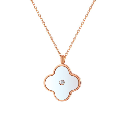 Lucky Four-Leaf Clover Diamond Necklace Female Titanium Steel Rose Gold Clavicle Chain Reversible Agate Pendant Girlfriend Gift