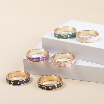 Star Moon Ring Women's Design Sense Niche Ins Style Metal Ring Electroplating Simple Bracelet Tide Cross-Border Supply