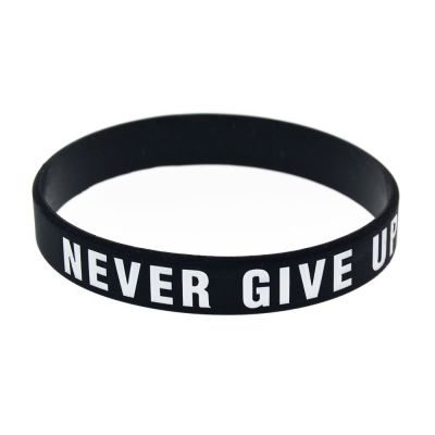 and American NEW Never Give up Silicone Bracelet Inspirational Wrist Strap for Sports Soft Rubber Bracelet Hand Ring
