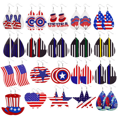 Personalized Ins Design Positioning Flag Earrings Artificial Leather Independence Day Flag Earrings in Stock Wholesale