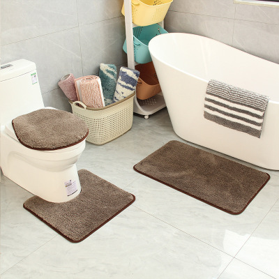 European-Style Bathroom Toilet Three-Piece Carpet Toilet Bathroom Non-Slip Floor Mat Absorbent Solid Color Microfiber U