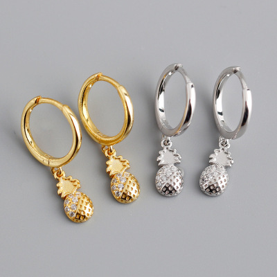 Pineapple Micro Rhinestone Eardrops Ear Clip Women's Fashion S925 Silver Ear Ring Elegant Wild Earrings Cute Earrings