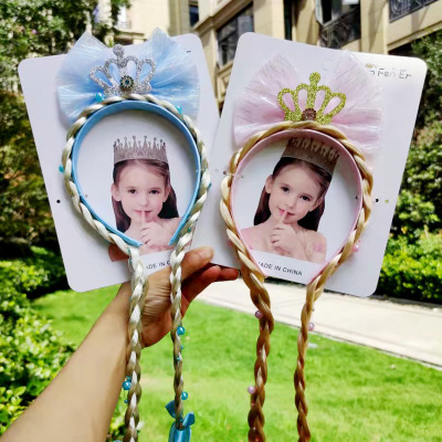 Frozen Princess Elsa Children's Headband Headwear Girls Baby Wig Long Braid Princess Bowknot Hair Accessories