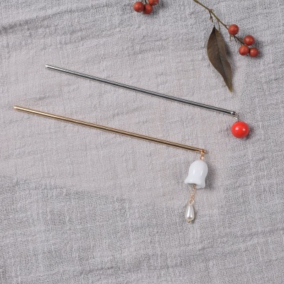 Factory Direct Sales Lucky Ceramic Hairpin Popular All-Matching Cute Simple Antique Hairpin Lily Headdress